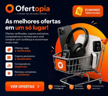 Banner promocional da Ofertopia com ofertas verificadas, cupons exclusivos, comparativos e reviews para compras inteligentes.